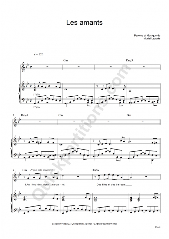 Partition piano Les amants - Niagara