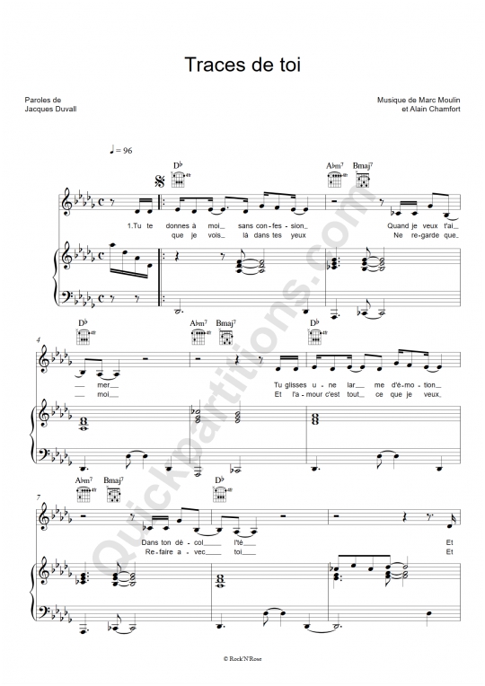 Traces de toi Piano Sheet Music - Alain Chamfort