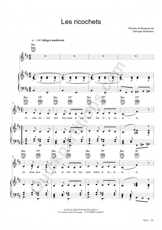 Partition Piano Les Ricochets Georges Brassens Partition Digitale