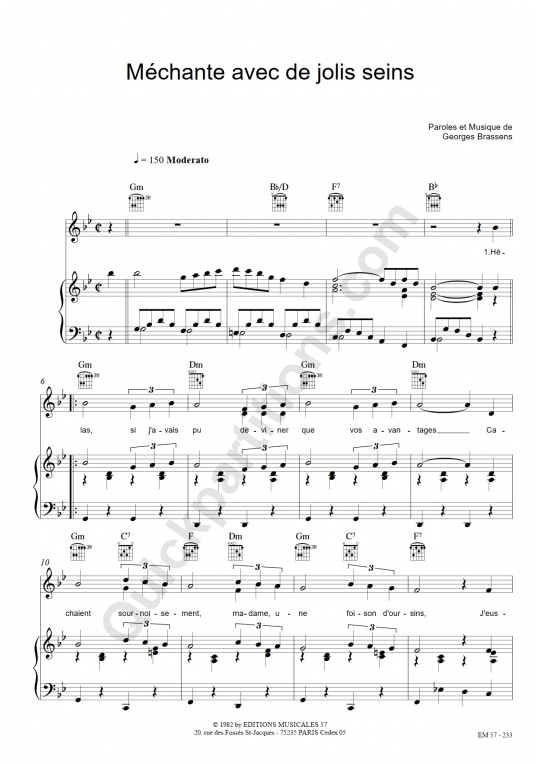 Partition piano Méchante avec de jolis seins - Georges Brassens