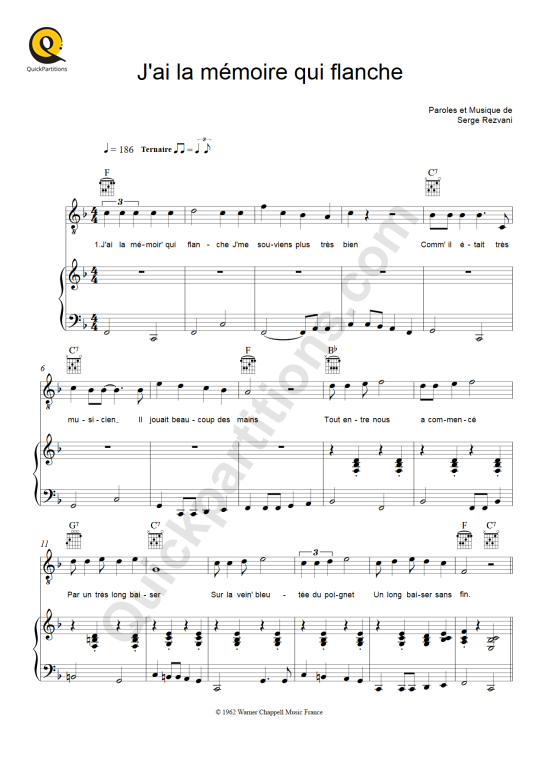 J'ai la mémoire qui flanche Piano Sheet Music - Jeanne Moreau