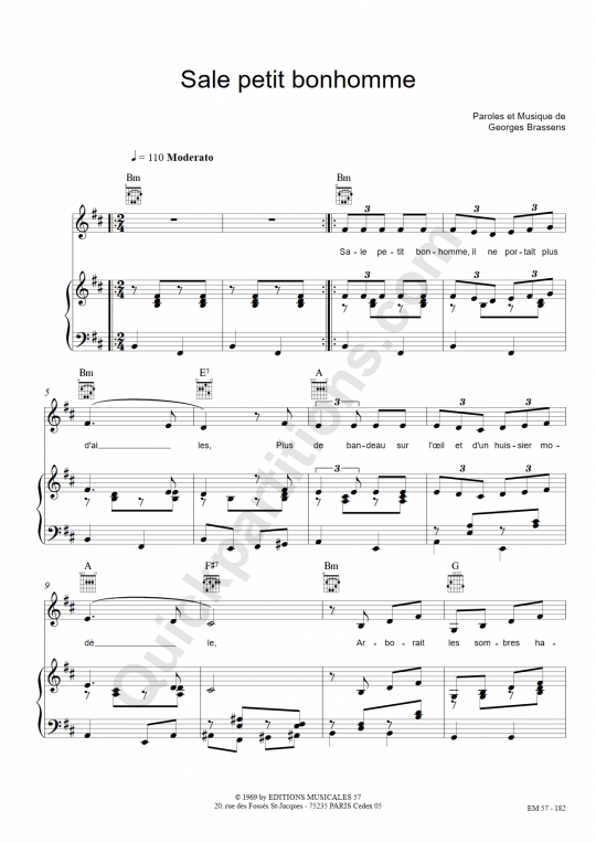 Partition piano Sale petit bonhomme - Georges Brassens