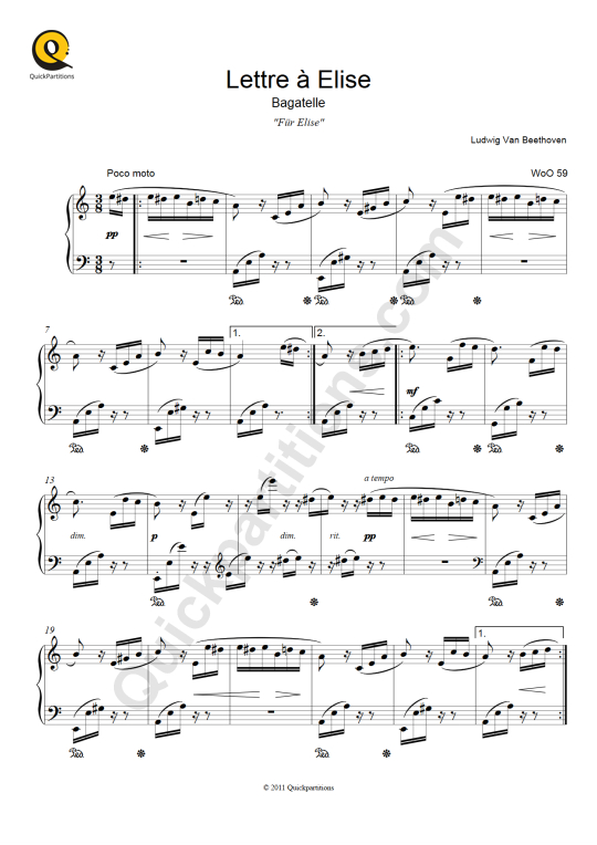 Partition piano Für Elise (Lettre à Elise) - Ludwig Van Beethoven
