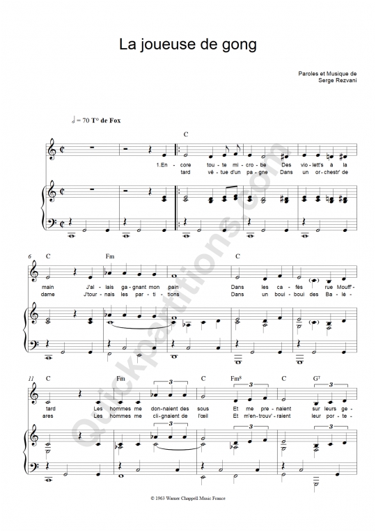La joueuse de gong Piano Sheet Music - Serge Rezvani