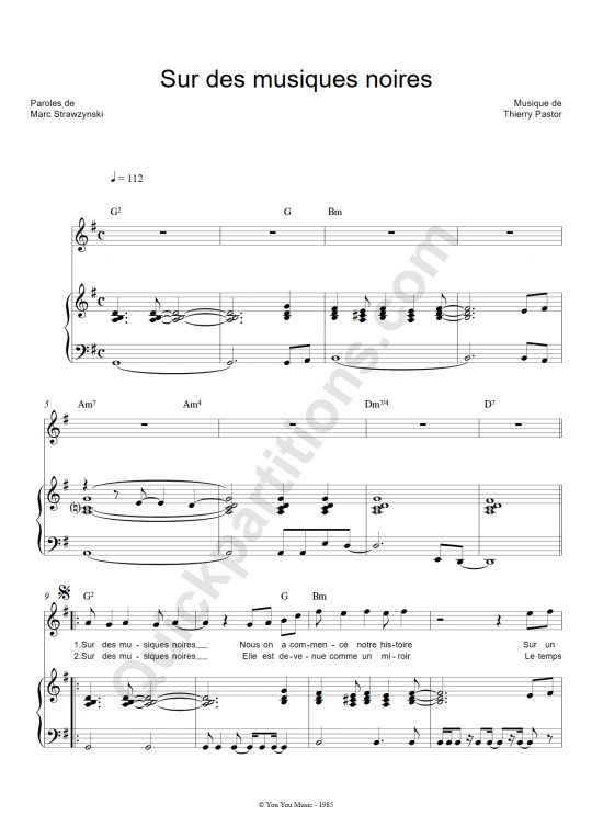 Partition piano Sur des musiques noires - Thierry Pastor