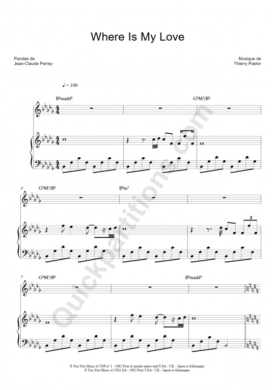 Print Thierry Pastor Where is my love sheet music arranged for Piano/Vocal/Chords...