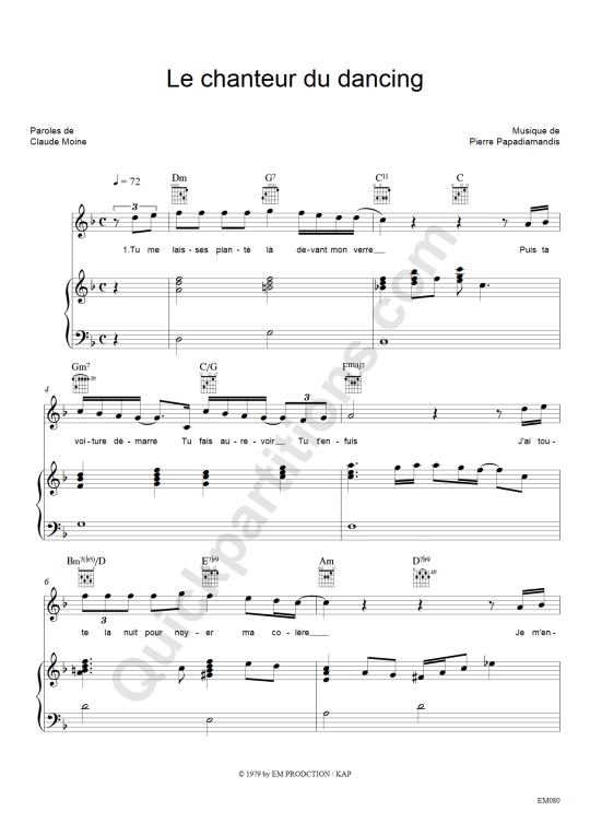 Le chanteur du dancing Piano Sheet Music - Eddy Mitchell