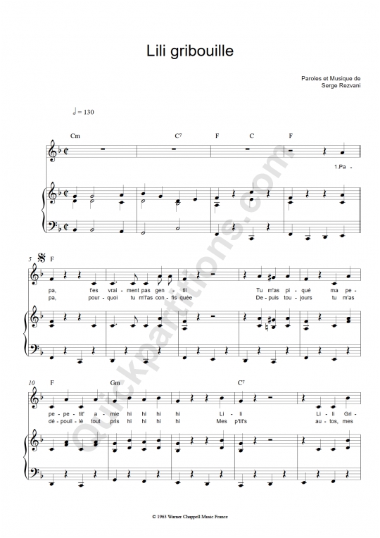 Lili gribouille Piano Sheet Music - Serge Rezvani