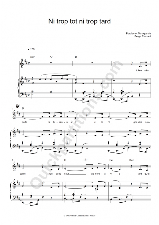 Ni trop tôt ni trop tard Piano Sheet Music - Jeanne Moreau
