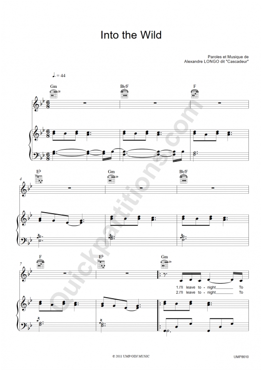 Into the Wild Piano Sheet Music - Cascadeur