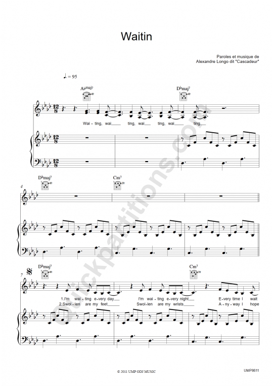 Partition piano Waitin - Cascadeur