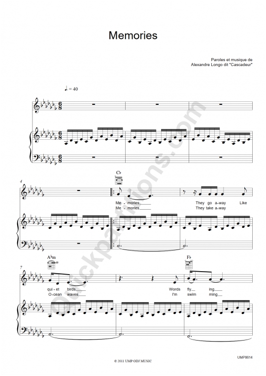 Partition piano Memories - Cascadeur