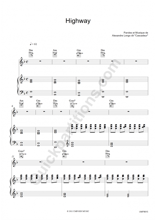 Partition piano Highway 01 - Cascadeur