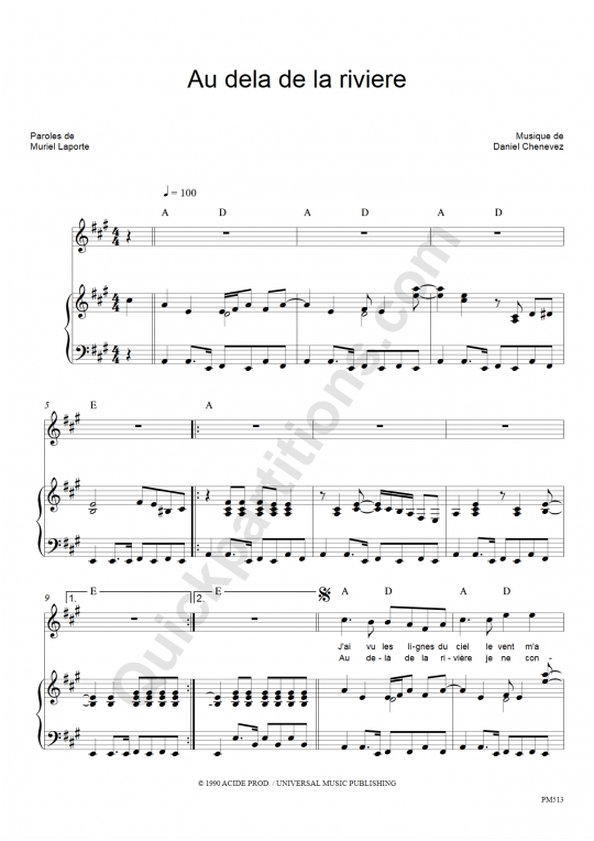Partition piano Au dela de la rivière - Niagara