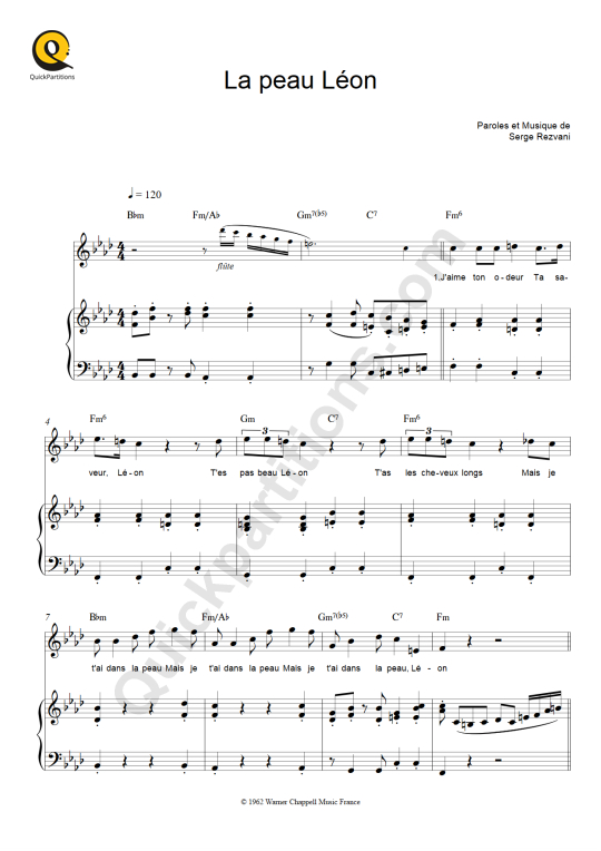 La peau Léon Piano Sheet Music - Jeanne Moreau