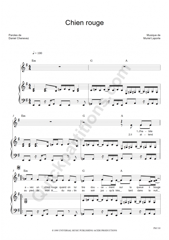 Chien Rouge Piano Sheet Music - Niagara