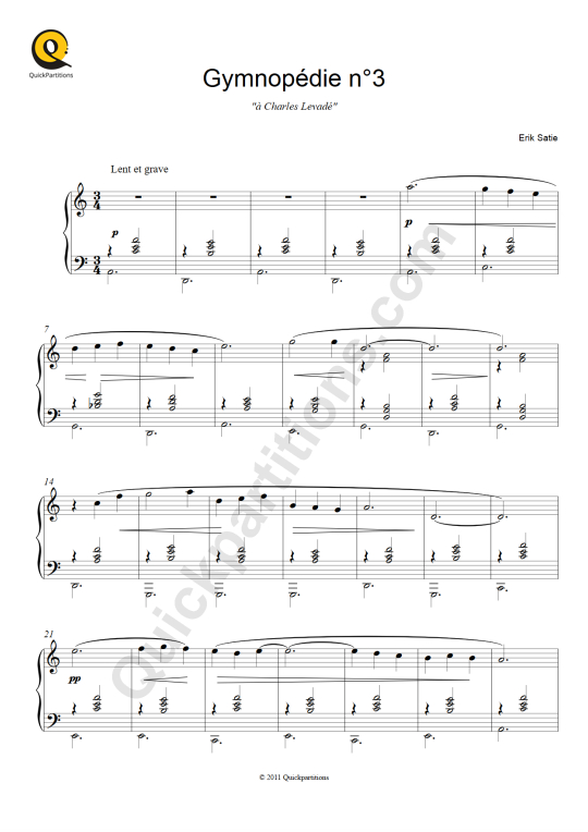 Gymnopédies (3 Gymnopédies) 1st Gymnopédie (typeset) - Piano - Partitions -  Cantorion, partitions gratuites et des annonces de concerts