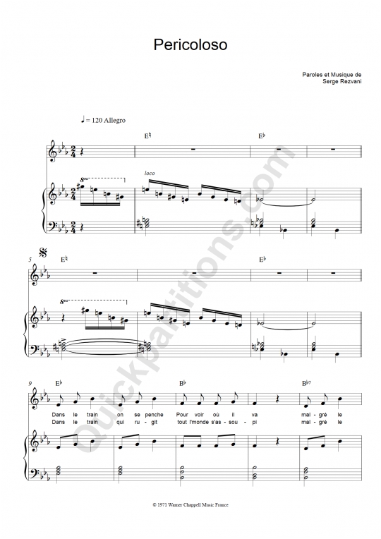Pericoloso Piano Sheet Music - Serge Rezvani