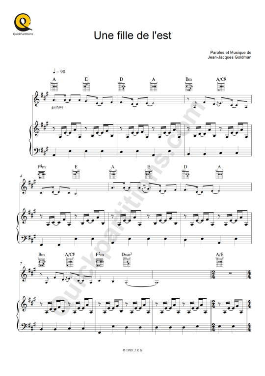Une fille de l'est Piano Sheet Music - Patricia Kaas