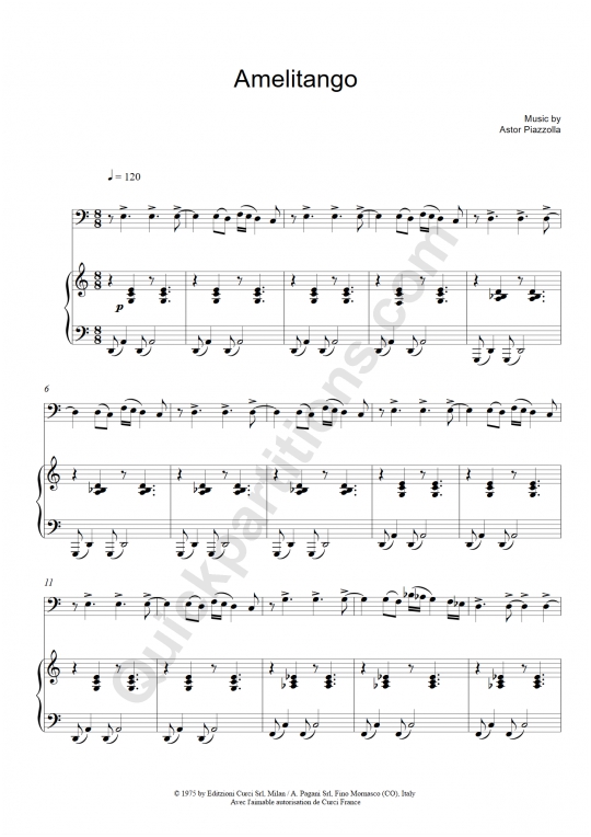 Partition piano et instrument soliste Amelitango - Astor Piazzolla