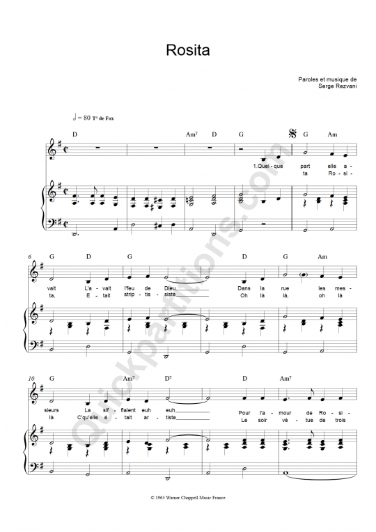Rosita Piano Sheet Music - Serge Rezvani