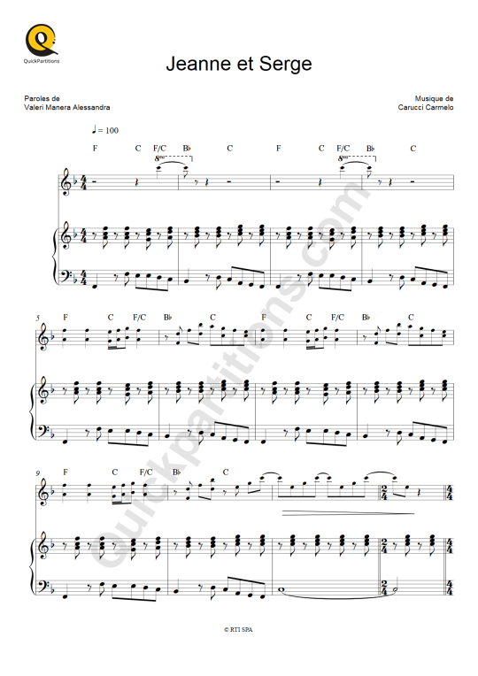 Jeanne et Serge Piano Sheet Music - Valérie Barouille