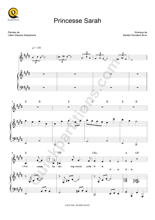 Partition piano Princesse Sarah - Christina D'avena