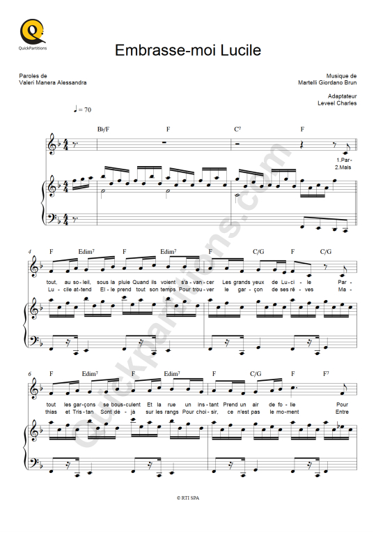 Embrasse-moi Lucile Piano Sheet Music - Claude Lombard