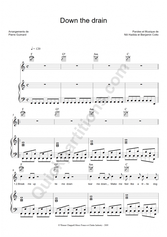 Partition piano Down The Drain - Lilly Wood and The Prick