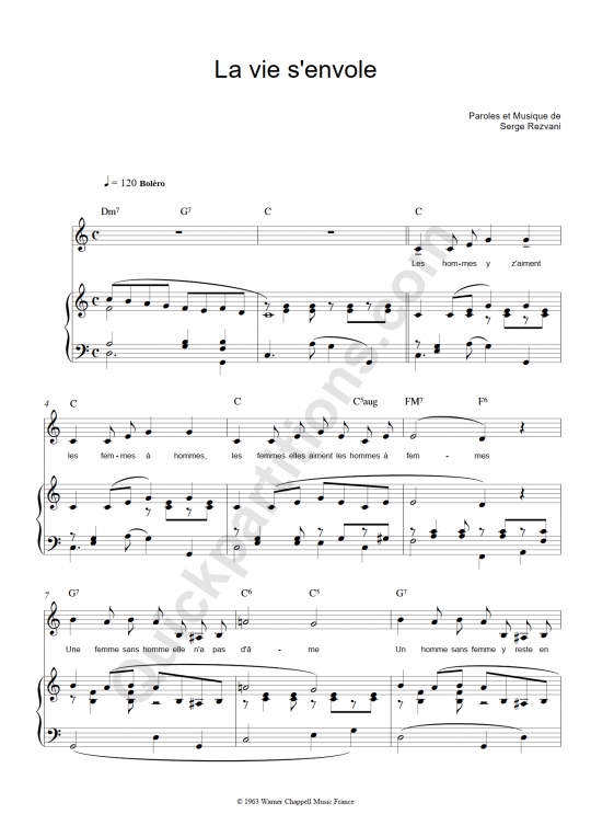 La vie s'envole Piano Sheet Music - Jeanne Moreau