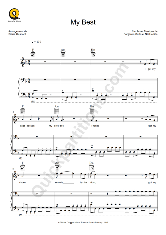 Partition piano My Best - Lilly Wood and The Prick