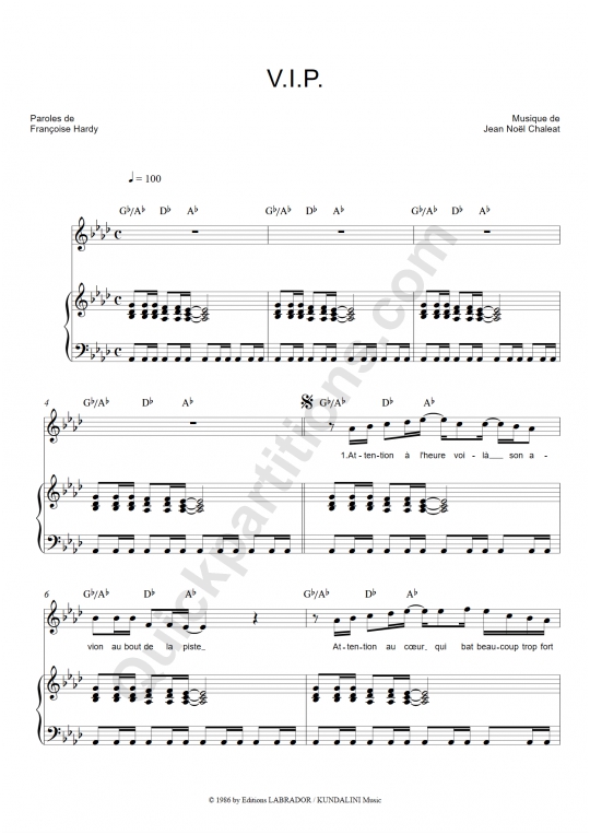 Partition piano V.I.P. - Françoise Hardy
