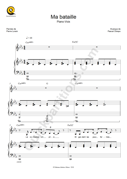 Partition piano Ma bataille - Adam et eve