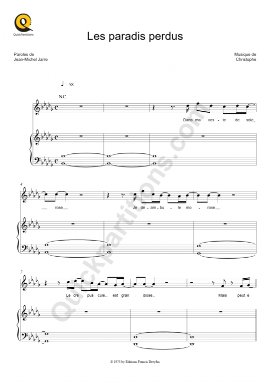 Les paradis perdus Piano Sheet Music - Christophe