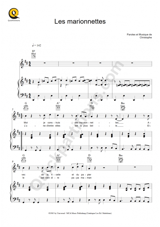 Partition piano Les marionnettes - Christophe