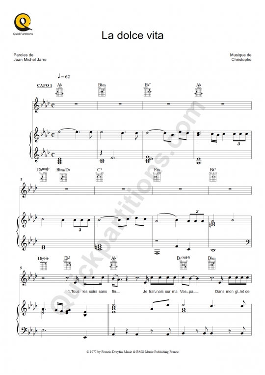 La dolce vita Piano Sheet Music - Christophe