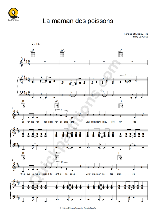 Partition piano La maman des poissons - Boby Lapointe