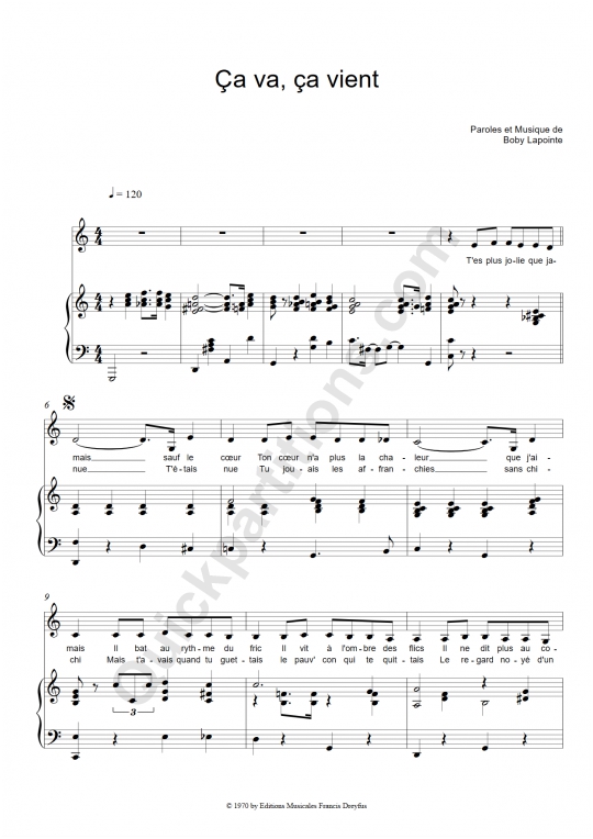 Ça va, ça vient Piano Sheet Music - Boby Lapointe