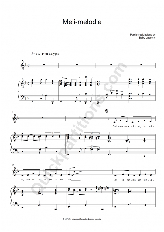Partition piano Méli-mélodie - Boby Lapointe