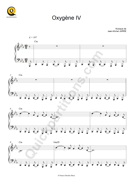 Partition piano Oxygène IV - Jean-Michel Jarre