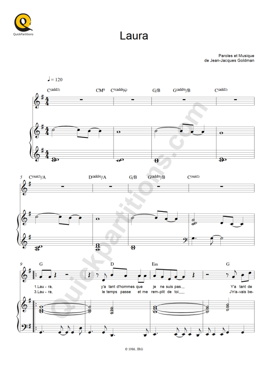 Laura Piano Sheet Music - Johnny Hallyday