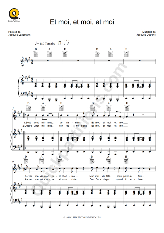 Et moi, et moi, et moi Piano Sheet Music - Jacques Dutronc