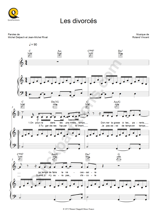 Partition piano Les divorcés - Michel Delpech