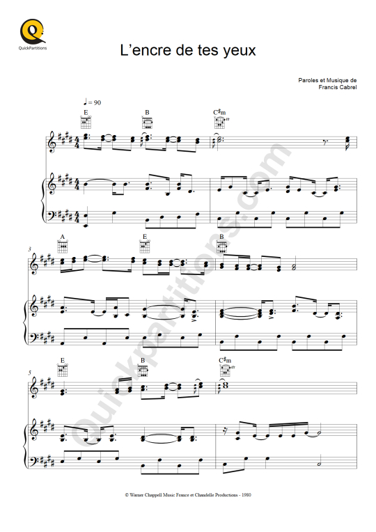 L'encre de tes yeux Piano Sheet Music - Francis Cabrel
