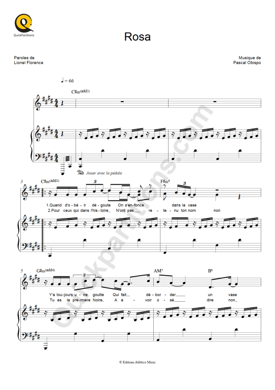 Rosa Piano Sheet Music - Pascal Obispo
