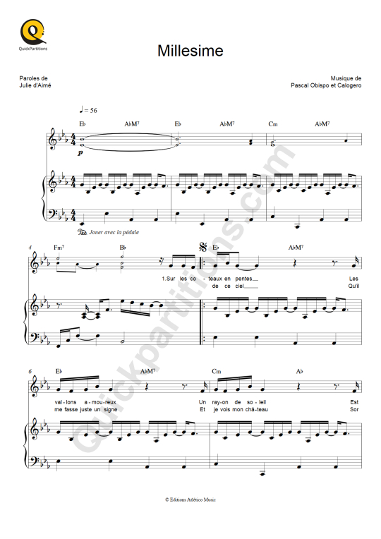 Millésime Piano Sheet Music - Pascal Obispo
