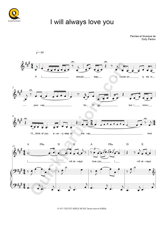 I Will Always Love You Piano Sheet Music - Whitney Houston