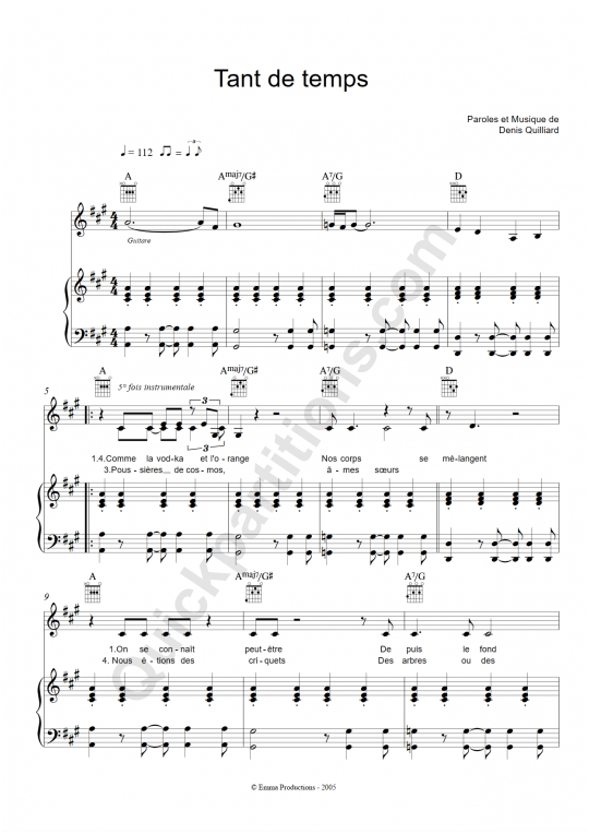 Tant de temps Piano Sheet Music - Jacno