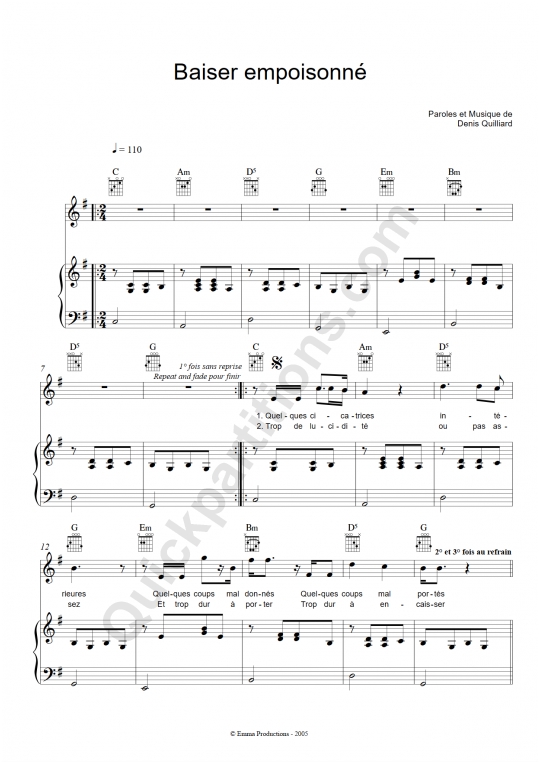 Baiser empoisonné Piano Sheet Music - Jacno