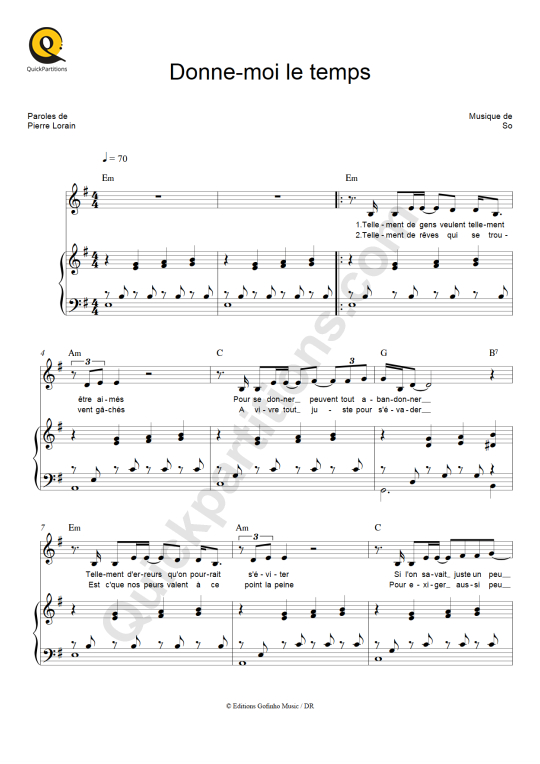 Partition piano Donne-moi le temps - Jenifer